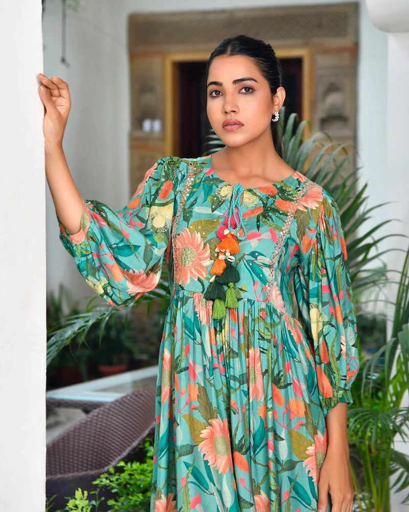 Women’s Digital Printed Dress with Tassels (Set of 5 Pc)