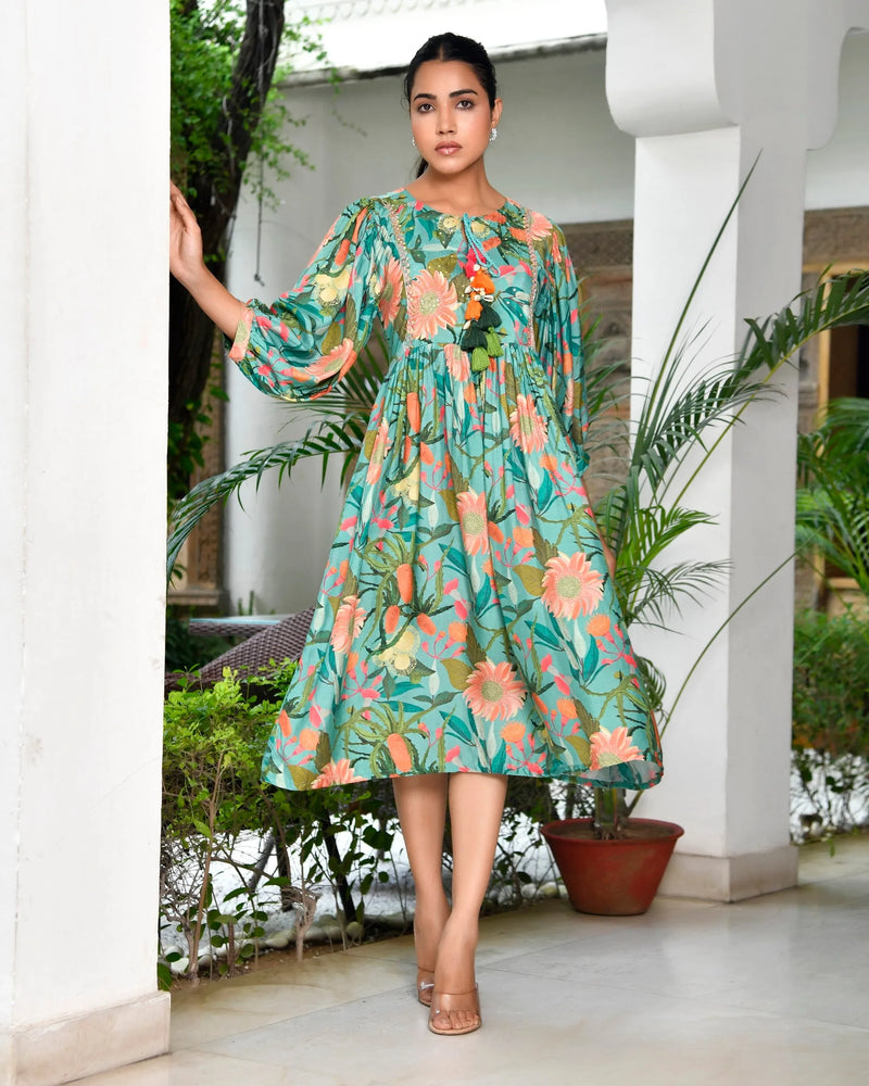 Women’s Digital Printed Dress with Tassels (Set of 5 Pc)
