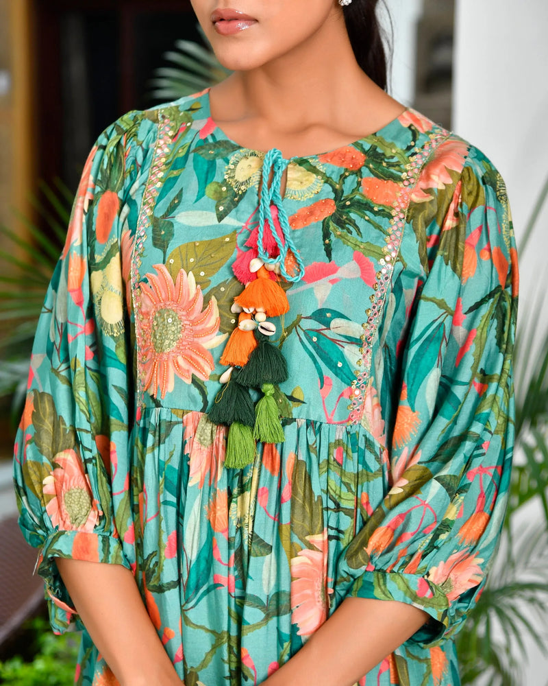 Women’s Digital Printed Dress with Tassels (Set of 5 Pc)