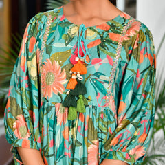 Women’s Digital Printed Dress with Tassels (Set of 5 Pc)