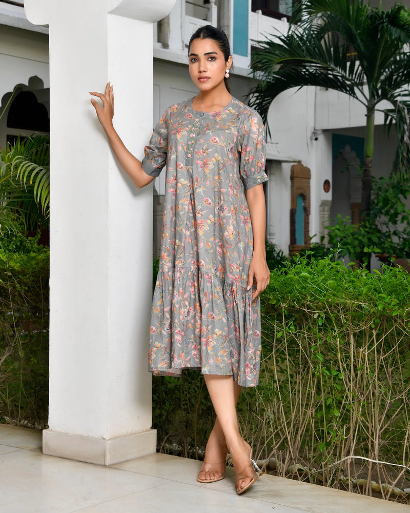 Women Digital Printed Embroidered Placket Cotton Dress (Set of 5 Pc)