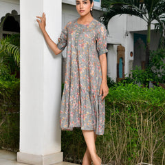 Women Digital Printed Embroidered Placket Cotton Dress (Set of 5 Pc)