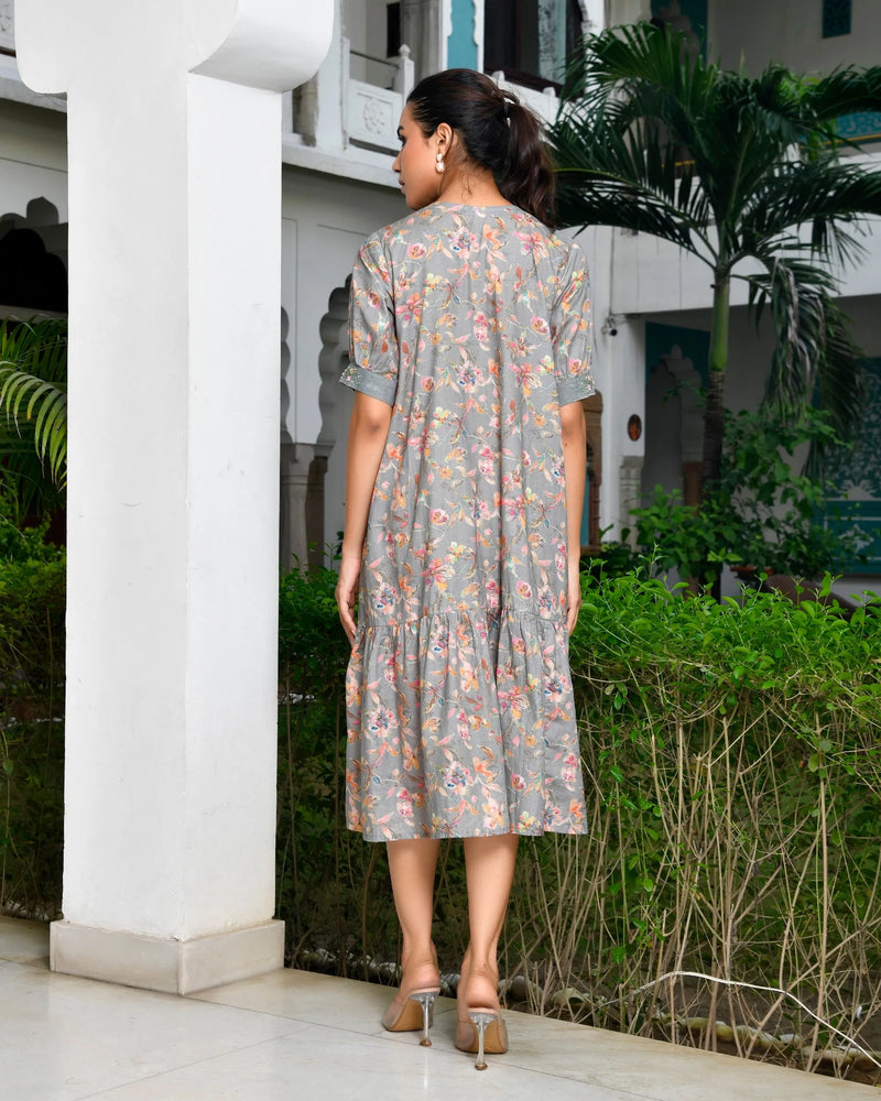 Women Digital Printed Embroidered Placket Cotton Dress (Set of 5 Pc)