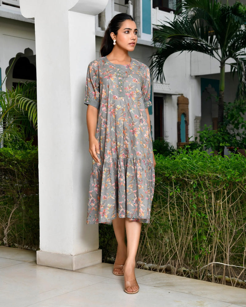 Women Digital Printed Embroidered Placket Cotton Dress (Set of 5 Pc)