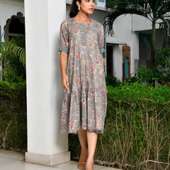 Women Digital Printed Embroidered Placket Cotton Dress (Set of 5 Pc)
