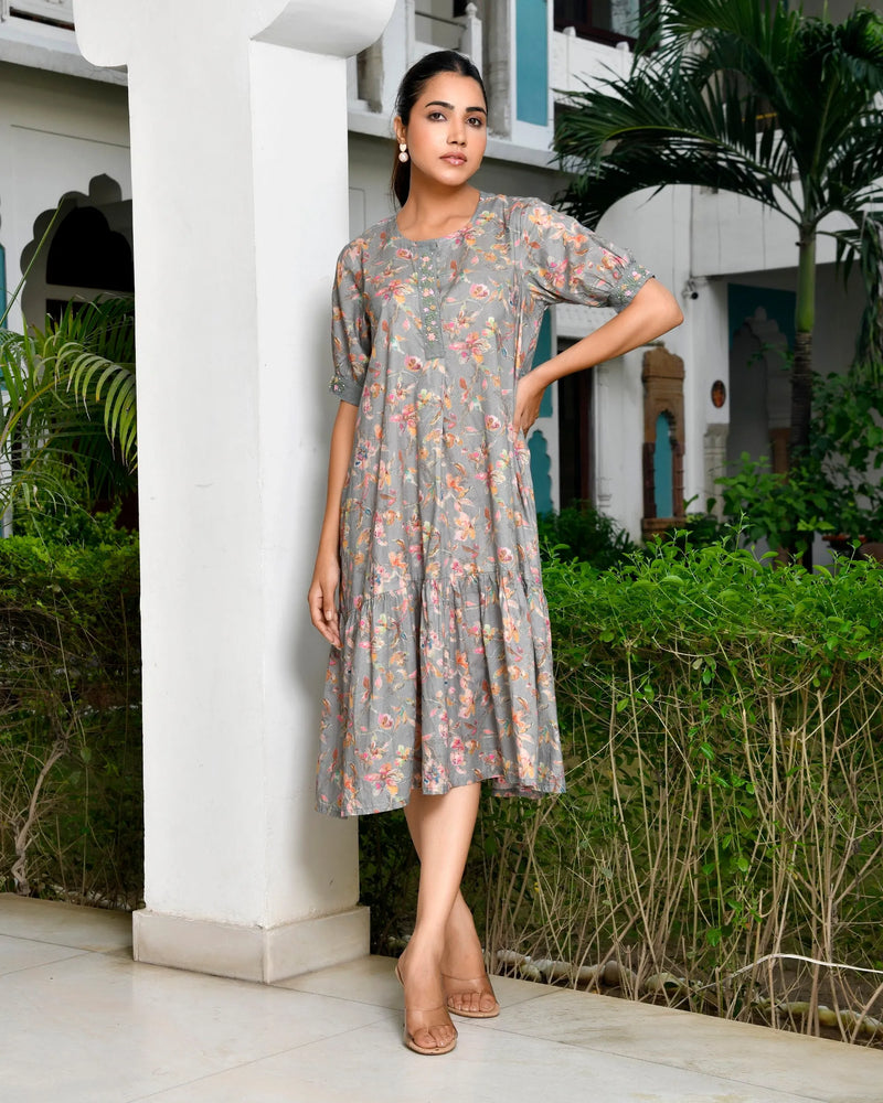 Women Digital Printed Embroidered Placket Cotton Dress (Set of 5 Pc)