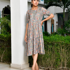 Women Digital Printed Embroidered Placket Cotton Dress (Set of 5 Pc)