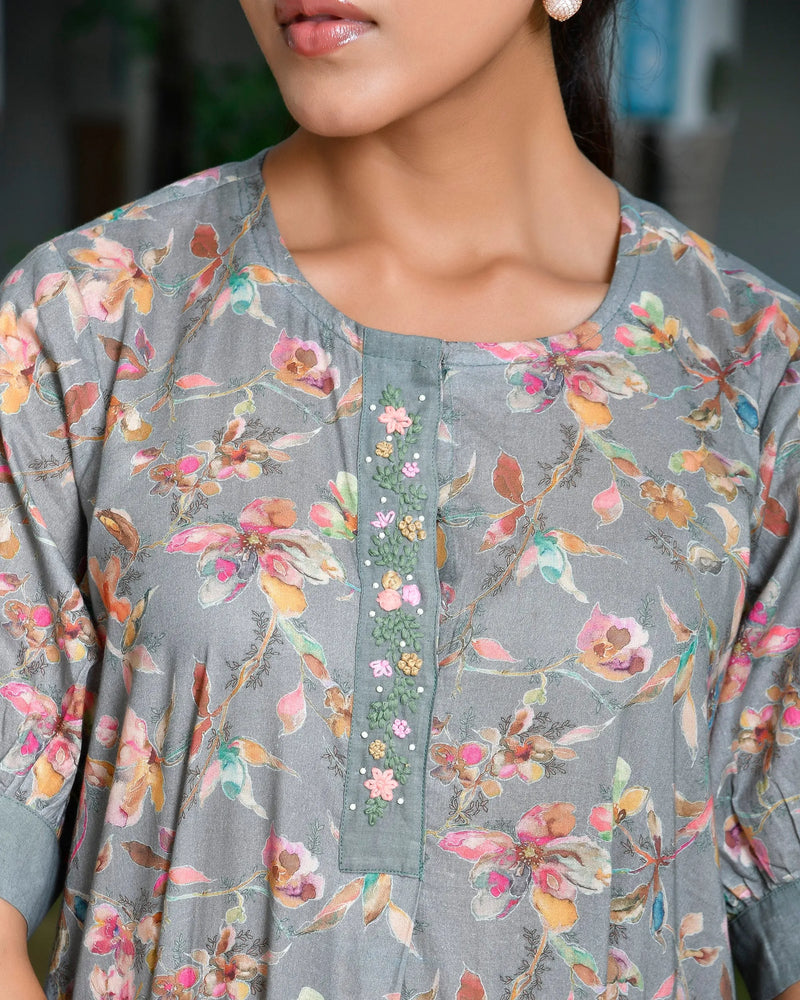 Women Digital Printed Embroidered Placket Cotton Dress (Set of 5 Pc)