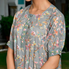 Women Digital Printed Embroidered Placket Cotton Dress (Set of 5 Pc)