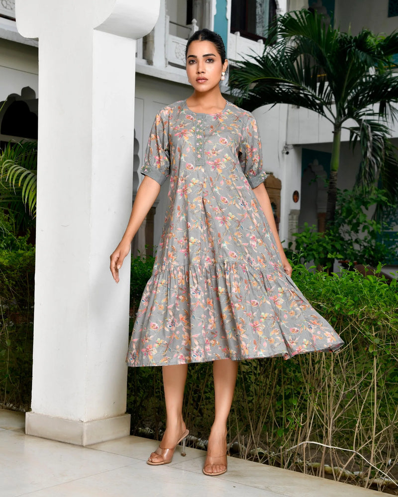 Women Digital Printed Embroidered Placket Cotton Dress (Set of 5 Pc)