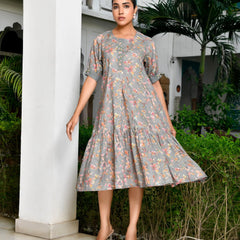 Women Digital Printed Embroidered Placket Cotton Dress (Set of 5 Pc)
