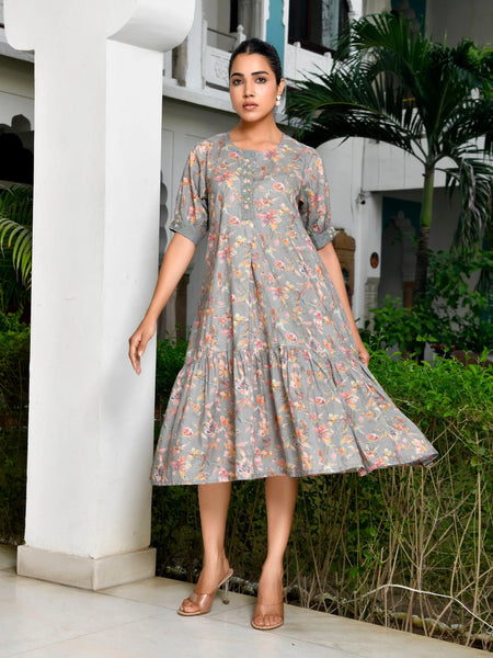 Women Digital Printed Embroidered Placket Cotton Dress (Set of 5 Pc)