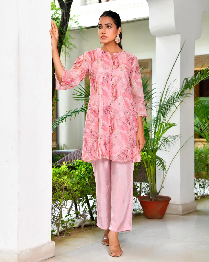 Women Digital Printed Cord Set With Solid Pants (Set of 5 Pc)