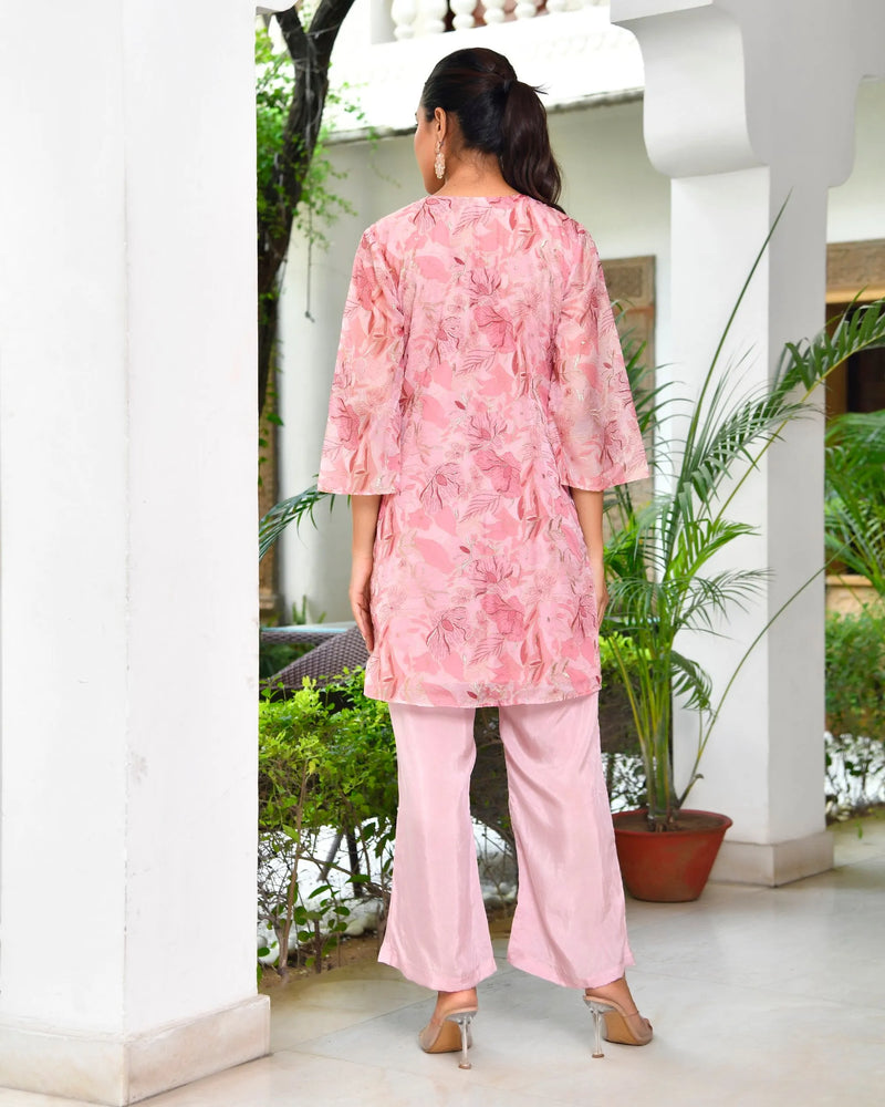 Women Digital Printed Cord Set With Solid Pants (Set of 5 Pc)