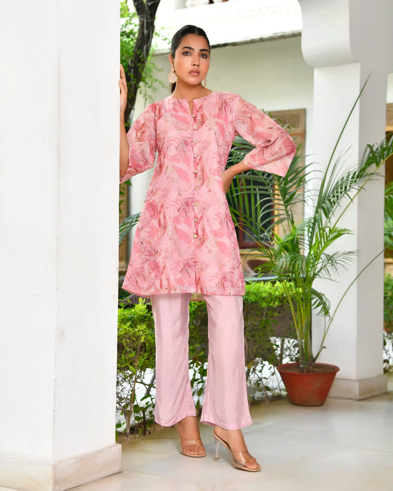 Women Digital Printed Cord Set With Solid Pants (Set of 5 Pc)
