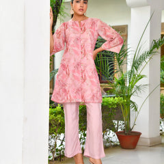 Women Digital Printed Cord Set With Solid Pants (Set of 5 Pc)