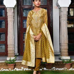 Women’s Digital Printed Tissue Suit Set with Solid Pants & Brocade Dupatta (Set of 5 Pc)
