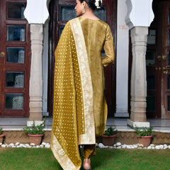 Women’s Digital Printed Tissue Suit Set with Solid Pants & Brocade Dupatta (Set of 5 Pc)