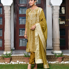 Women’s Digital Printed Tissue Suit Set with Solid Pants & Brocade Dupatta (Set of 5 Pc)
