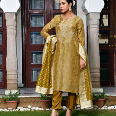 Women’s Digital Printed Tissue Suit Set with Solid Pants & Brocade Dupatta (Set of 5 Pc)