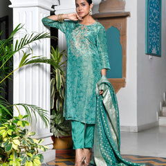 Women’s Digital Printed Tissue Suit Set with Solid Pants & Brocade Dupatta (Set of 5 Pc)