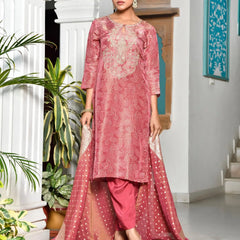 Women’s Digital Printed Tissue Suit Set with Solid Pants & Brocade Dupatta (Set of 5 Pc)