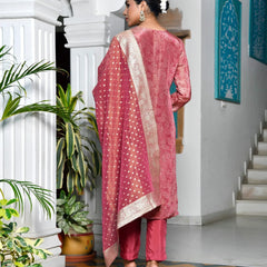 Women’s Digital Printed Tissue Suit Set with Solid Pants & Brocade Dupatta (Set of 5 Pc)