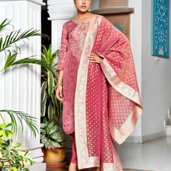 Women’s Digital Printed Tissue Suit Set with Solid Pants & Brocade Dupatta (Set of 5 Pc)