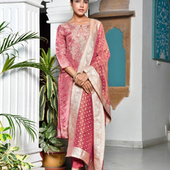 Women’s Digital Printed Tissue Suit Set with Solid Pants & Brocade Dupatta (Set of 5 Pc)