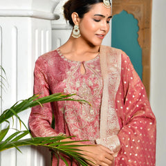 Women’s Digital Printed Tissue Suit Set with Solid Pants & Brocade Dupatta (Set of 5 Pc)