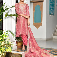 Women’s Digital Printed Tissue Suit Set with Solid Pants & Brocade Dupatta (Set of 5 Pc)