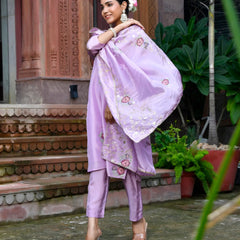 Women Tissue Silk emboidered suit set with solid pant & solid embroidered dupatta (Set of 5 Pc)