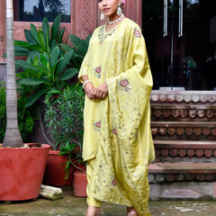 Women Tissue Silk emboidered suit set with solid pant & solid embroidered dupatta (Set of 5 Pc)