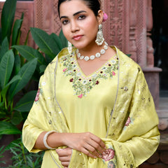 Women Tissue Silk emboidered suit set with solid pant & solid embroidered dupatta (Set of 5 Pc)