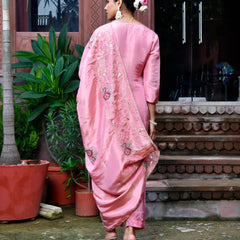 Women Tissue Silk emboidered suit set with solid pant & solid embroidered dupatta (Set of 5 Pc)