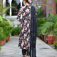 Women Chinon Embroidered Angrakha Anarkali Set With Solid Pant & Solid Embroidered Dupatta (Set of 5 Pc)
