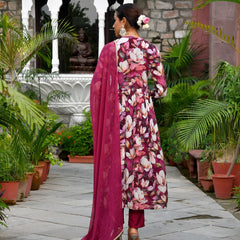 Women Chinon Embroidered Angrakha Anarkali Set With Solid Pant & Solid Embroidered Dupatta (Set of 5 Pc)