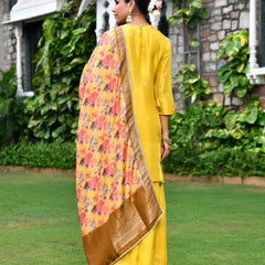 Women Silk Embroidered Sharara Set & Digital Printed Dupatta (Set of 5 Pc)