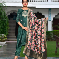 Women Silk Embroidered Pant Set & Digital Printed Dupatta (Set of 5 Pc)