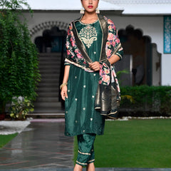 Women Silk Embroidered Pant Set & Digital Printed Dupatta (Set of 5 Pc)