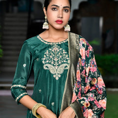 Women Silk Embroidered Pant Set & Digital Printed Dupatta (Set of 5 Pc)