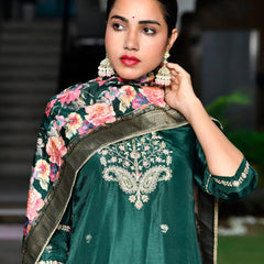 Women Silk Embroidered Pant Set & Digital Printed Dupatta (Set of 5 Pc)