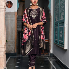 Women Silk Embroidered Pant Set & Digital Printed Dupatta (Set of 5 Pc)