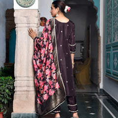 Women Silk Embroidered Pant Set & Digital Printed Dupatta (Set of 5 Pc)