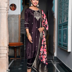 Women Silk Embroidered Pant Set & Digital Printed Dupatta (Set of 5 Pc)