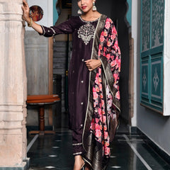 Women Silk Embroidered Pant Set & Digital Printed Dupatta (Set of 5 Pc)