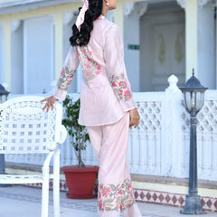 Women Pale Peach Chanderi Block Printed Cord Set (Set of 5 Pc)