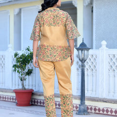 Women Cream Henna Linen Digital Printed Co-ord Set (Set of 5 Pc)