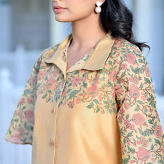 Women Cream Henna Linen Digital Printed Co-ord Set (Set of 5 Pc)