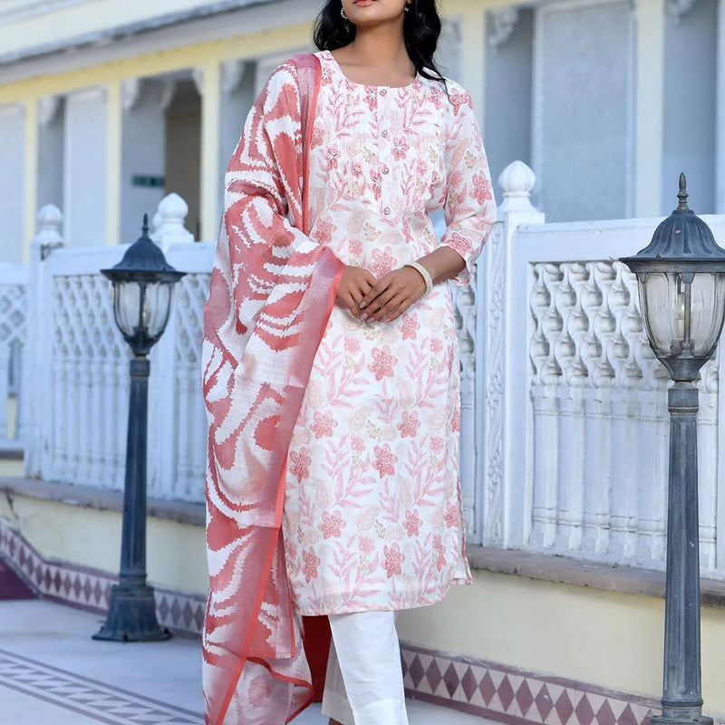 Women Linen Digital Printed Suit Set (Set of 5 Pc)